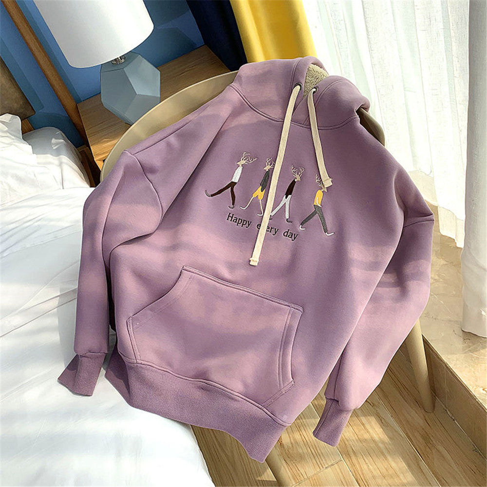 flowersverse flowersverse Jacket women solid color hoodies autumn winter imitation lamb wool korean loose plus velvet thick zipper sweatshirt tops