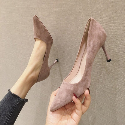 Amozae  2022 Ladies Shoe Women High Heel Fashion All-Match Comfortable Suede Pointed Toe Wear-Resistant Shoe Tacones Mujer Calzado Mujer