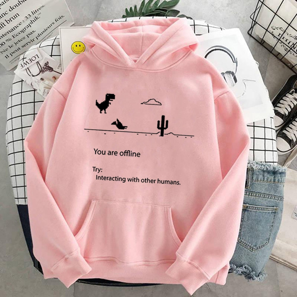 flowersverse Autumn New Harajuku Kpop Women's Retro Hoodie Dinosaur Long Sleeve Top Tee Fashion Casual Sports Shirt Ladies Clothing Hoodie