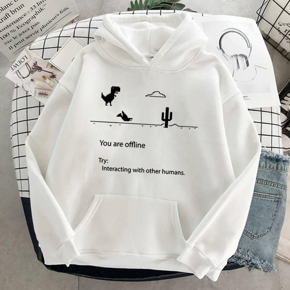 flowersverse Autumn New Harajuku Kpop Women's Retro Hoodie Dinosaur Long Sleeve Top Tee Fashion Casual Sports Shirt Ladies Clothing Hoodie