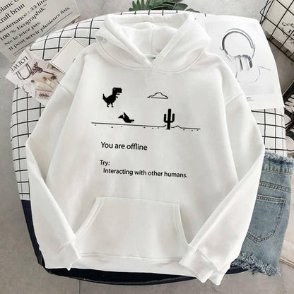flowersverse Autumn New Harajuku Kpop Women's Retro Hoodie Dinosaur Long Sleeve Top Tee Fashion Casual Sports Shirt Ladies Clothing Hoodie