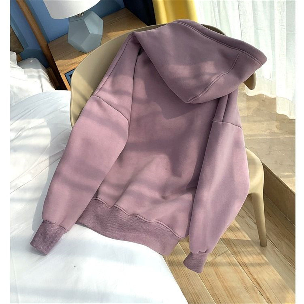 flowersverse flowersverse Jacket women solid color hoodies autumn winter imitation lamb wool korean loose plus velvet thick zipper sweatshirt tops