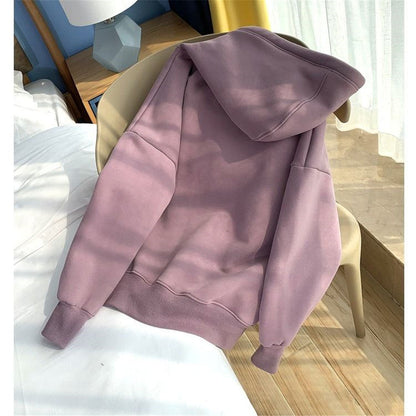 flowersverse flowersverse Jacket women solid color hoodies autumn winter imitation lamb wool korean loose plus velvet thick zipper sweatshirt tops