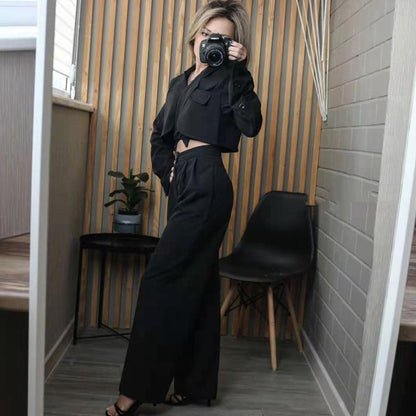 Korean Summer Two Piece Set Women Crop Top Sexy Lace-up Blazer Coat + High Waist Pants Suit Sets Autumn Streetwear 2 Piece Sets