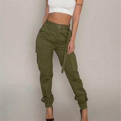 S-2XL Plus Size Pants Women Casual High Waist Cargo Pants Women Loose Green Red Khaki Trousers Pockets Elastic Waist Trousers