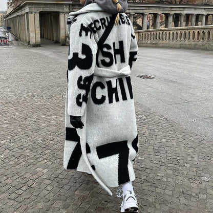 flowersverse Fall Winter Elegant Women Fashion Lapel Collar Button Long Tops Outwear Casual Pattern Colorful Print Patchwork Cardigan Coats