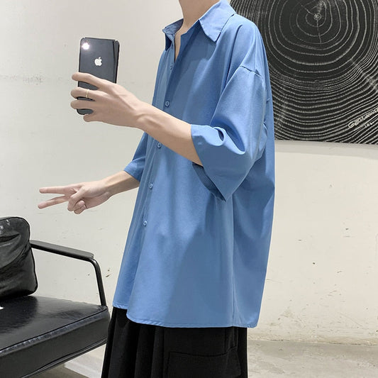 flowersverse Summer Solid Shirts For Men Clothing Korean Style Men Streetwear Shirt Short Sleeve Harajuku Mens Shirts Korean Clothes