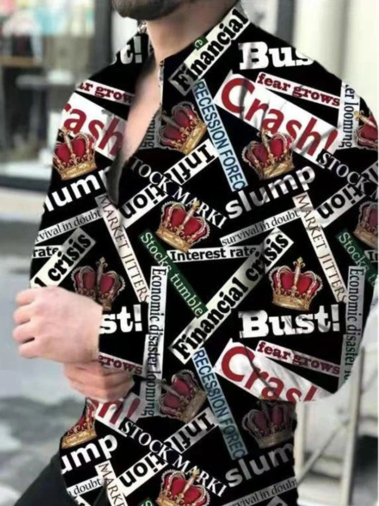 flowersverse Spring Autumn Men printed Shirts Turn-down Collar Buttoned Shirt Men's Casual Long Sleeve social shirt Tops Men's clothing