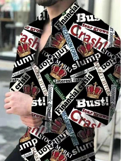 flowersverse Spring Autumn Men printed Shirts Turn-down Collar Buttoned Shirt Men's Casual Long Sleeve social shirt Tops Men's clothing