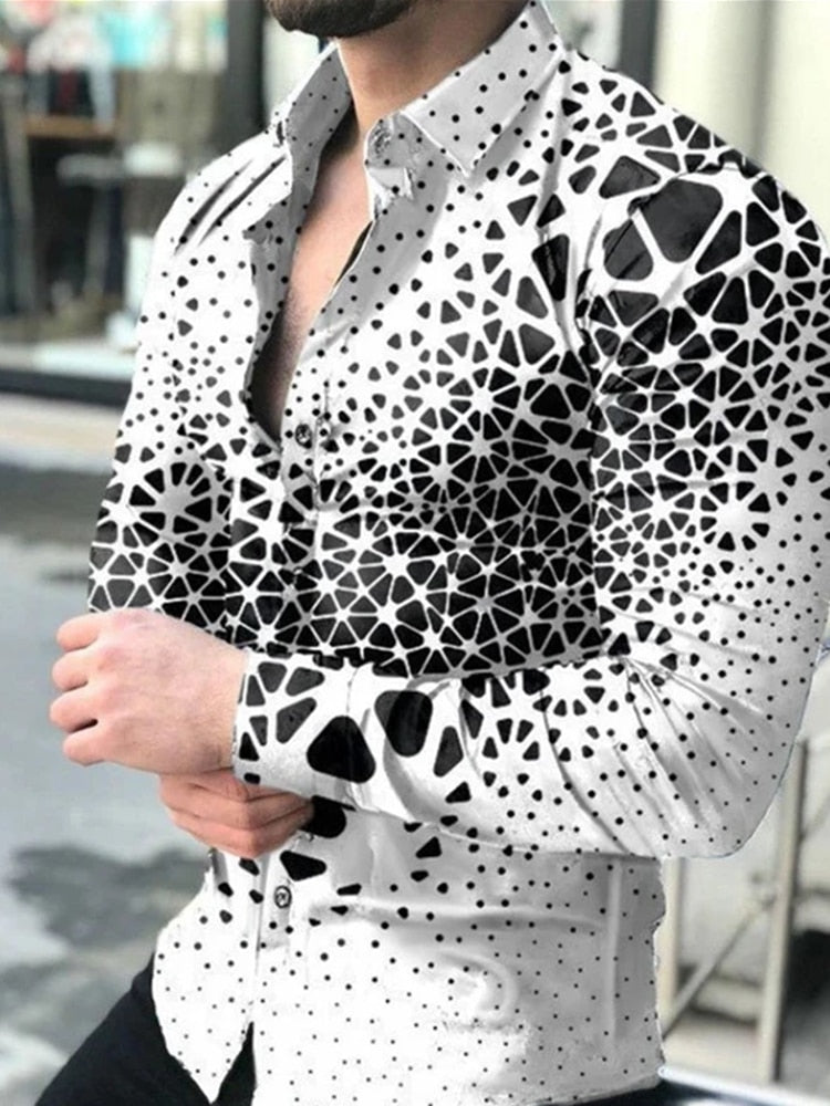 flowersverse Spring Autumn Men printed Shirts Turn-down Collar Buttoned Shirt Men's Casual Long Sleeve social shirt Tops Men's clothing