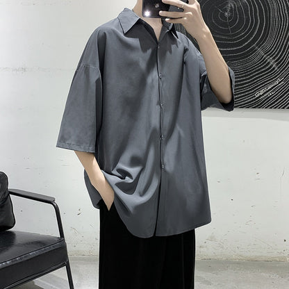 flowersverse Summer Solid Shirts For Men Clothing Korean Style Men Streetwear Shirt Short Sleeve Harajuku Mens Shirts Korean Clothes