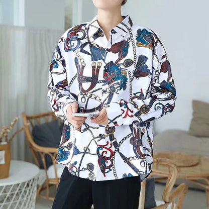 flowersverse New Beach Hawaiian Shirt for Men Long Sleeve Casual Loose Harajuku Floral Print Blouse Button Up Mens Shirts Streetwear