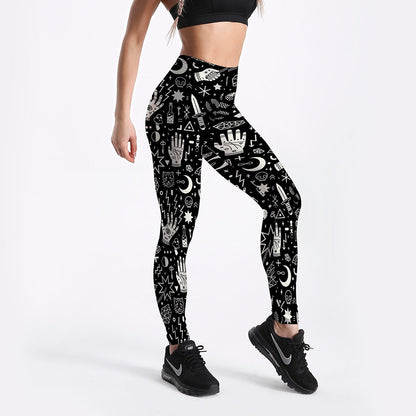 Qickitout 12% Spandex Fashion Cartoon Ice Cream God Horse Skull Digital Printed Legging Womens Star Stretch Pants