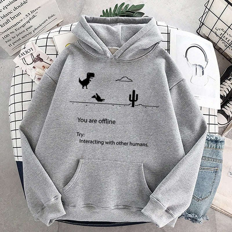flowersverse Autumn New Harajuku Kpop Women's Retro Hoodie Dinosaur Long Sleeve Top Tee Fashion Casual Sports Shirt Ladies Clothing Hoodie