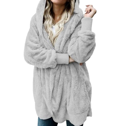 flowersverse Winter Warm Women Fashion Faux Fur Hooded Coat Hairry Cardigan Furry Outwear