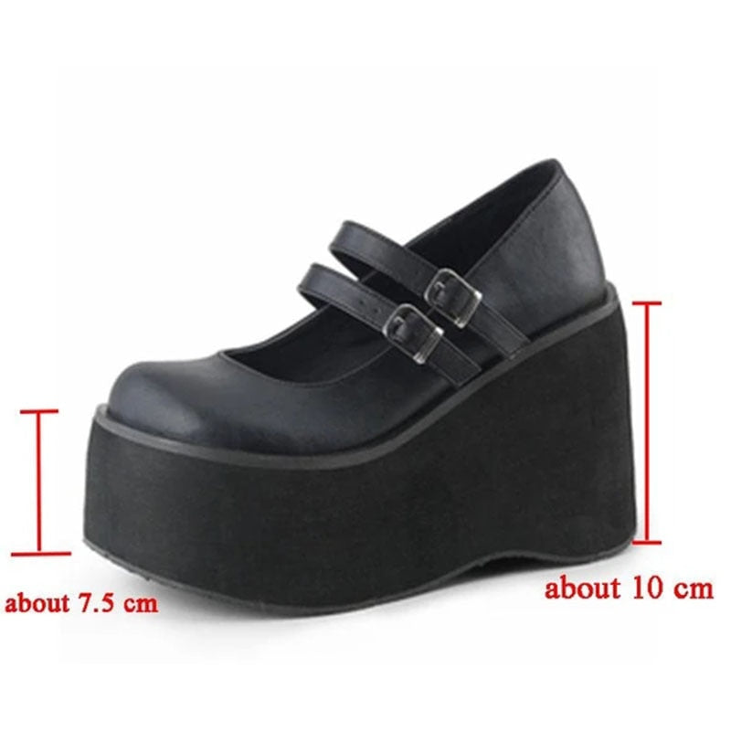 Amozae  Leather Women High Heels Platform Mary Janes Shoes Ladies Sandals Ankle Buckle Punk Thick Bottom Casual Female Wedge Footwear