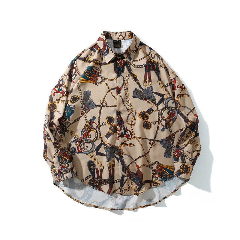 flowersverse New Beach Hawaiian Shirt for Men Long Sleeve Casual Loose Harajuku Floral Print Blouse Button Up Mens Shirts Streetwear