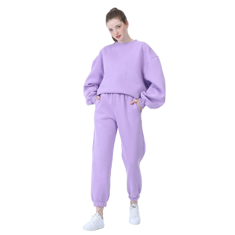 flowersverse New Winter Women's Tracksuit Hoodies Pants Suit Oversized Casual Fleece Two Piece Set Sports Sweatshirts Pullover Outfits