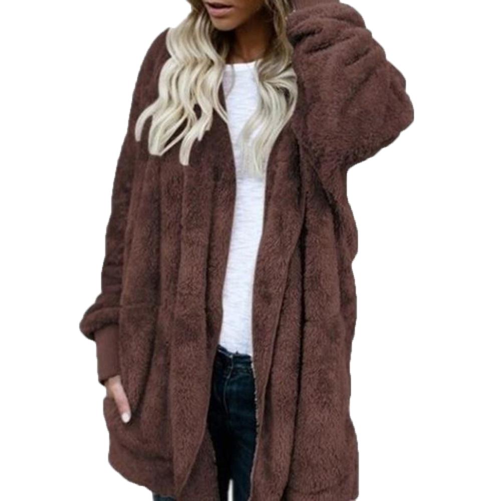 flowersverse Winter Warm Women Fashion Faux Fur Hooded Coat Hairry Cardigan Furry Outwear