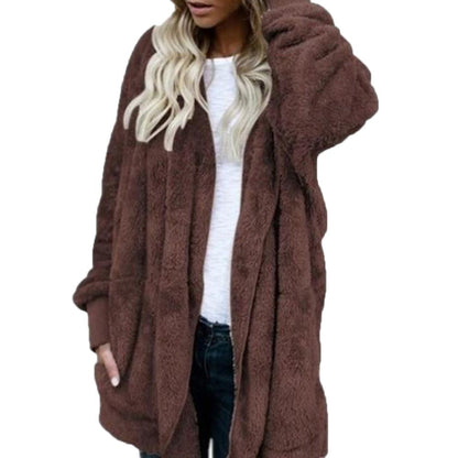 flowersverse Winter Warm Women Fashion Faux Fur Hooded Coat Hairry Cardigan Furry Outwear