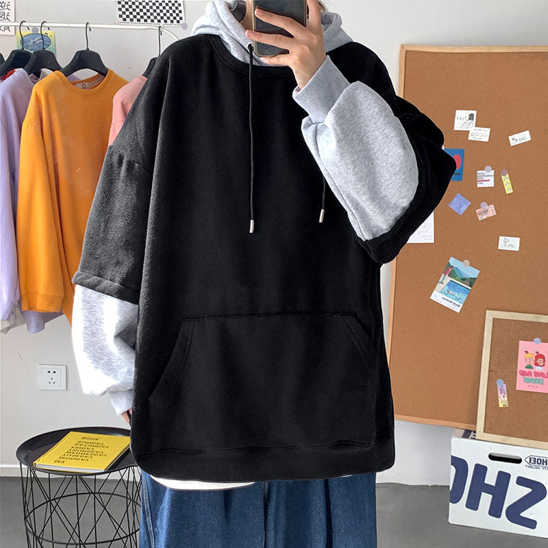 flowersverse Autumn Hoodies Men's Fashion Contrast Color Casual Hooded Sweatshirt Men Streetwear Hip-hop Loose Pullover Hoodie Mens M-5XL