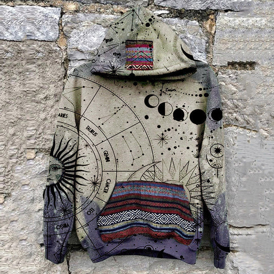 flowersverse New Casual Warm Pullover Tops Fashion Totem Printing Hooded Sweatshirt Autumn Winter Casual Long Sleeve Loose Hoodies Streetwear