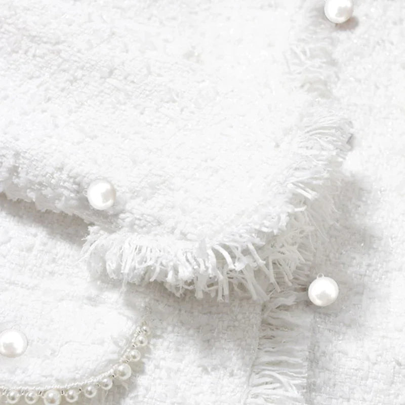 flowersverse tweed jacket White Pearl inlaid pocket autumn /winter women's jacket new slim slimming tweed ladies jacket coat