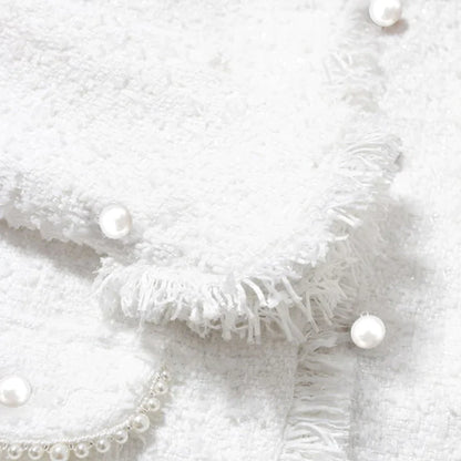 flowersverse tweed jacket White Pearl inlaid pocket autumn /winter women's jacket new slim slimming tweed ladies jacket coat