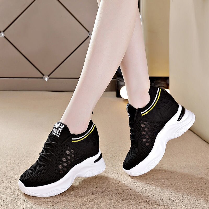 Amozae  Women's Sneakers Spring Sequined Casual Shoes Women Platform Heels Wedges Height Increasing 2022 Knitted Ladies Vulcanized Shoes