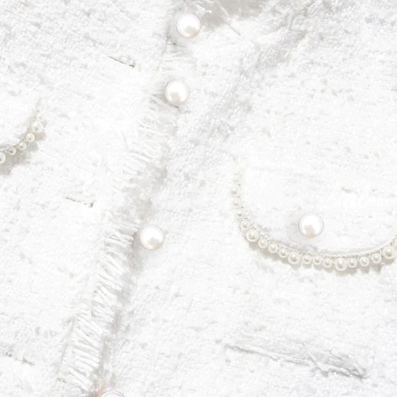 flowersverse tweed jacket White Pearl inlaid pocket autumn /winter women's jacket new slim slimming tweed ladies jacket coat