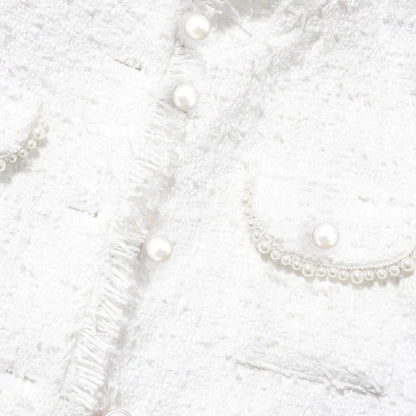 flowersverse tweed jacket White Pearl inlaid pocket autumn /winter women's jacket new slim slimming tweed ladies jacket coat