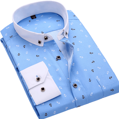 flowersverse Men's Long Sleeve Printed Casual Shirt Fashion Trun-down Collar Wedding Party Shirts Soft Hawaiian Holiday Summer Shirt