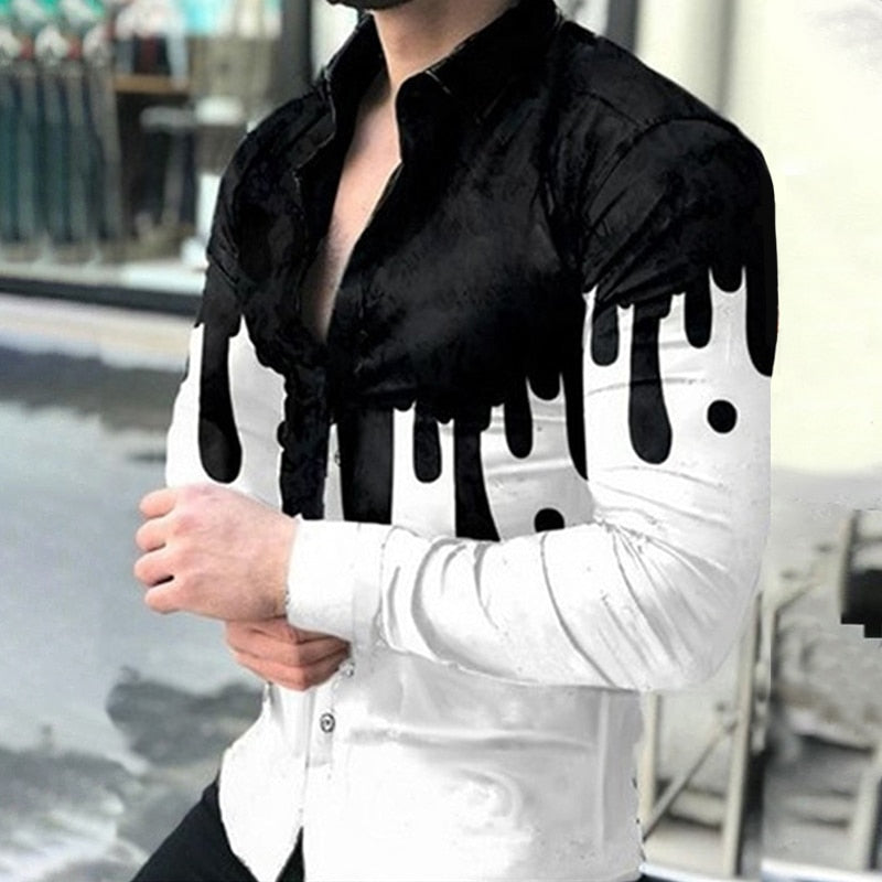 flowersverse Spring Autumn Men printed Shirts Turn-down Collar Buttoned Shirt Men's Casual Long Sleeve social shirt Tops Men's clothing