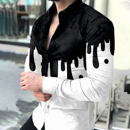 flowersverse Spring Autumn Men printed Shirts Turn-down Collar Buttoned Shirt Men's Casual Long Sleeve social shirt Tops Men's clothing