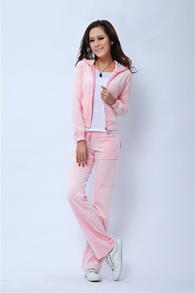 Spring/Fall Women's Brand Velvet Fabric Tracksuits Velour Suit Women Track Suit Hoodies And Pants fat sister sportswear