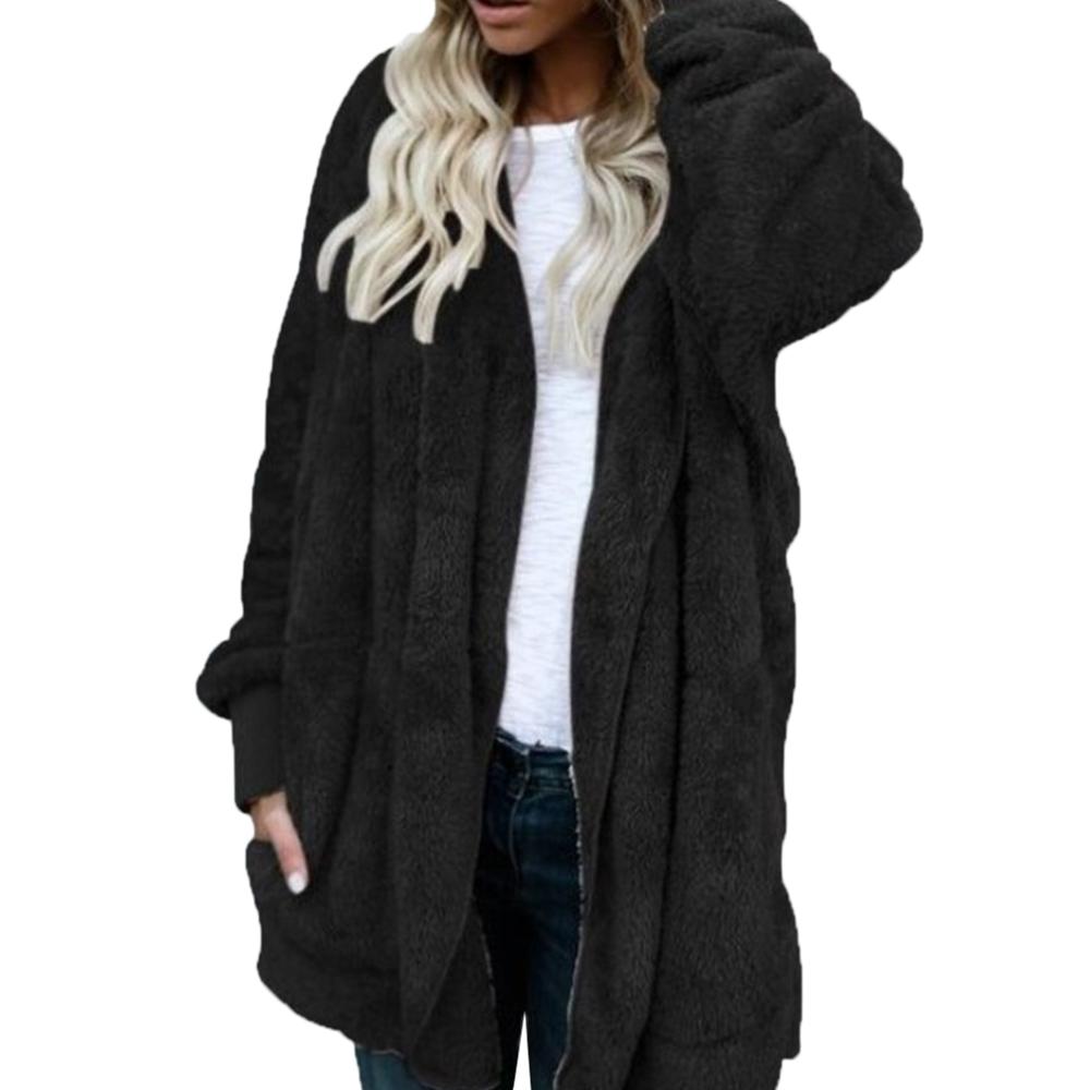 flowersverse Winter Warm Women Fashion Faux Fur Hooded Coat Hairry Cardigan Furry Outwear