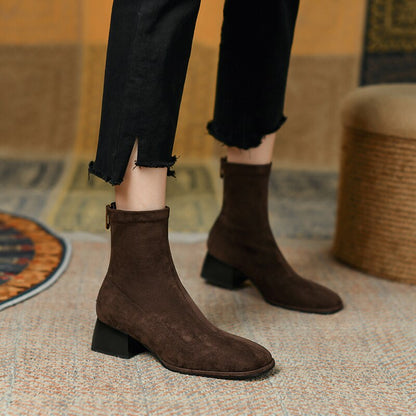 flowersverse New Flock Women Boots Autumn Winter LEISURE ZIP Chunky Heel Platform Boots Ankle Boots Zapatos De Mujer Women Shoes Basic Shoes