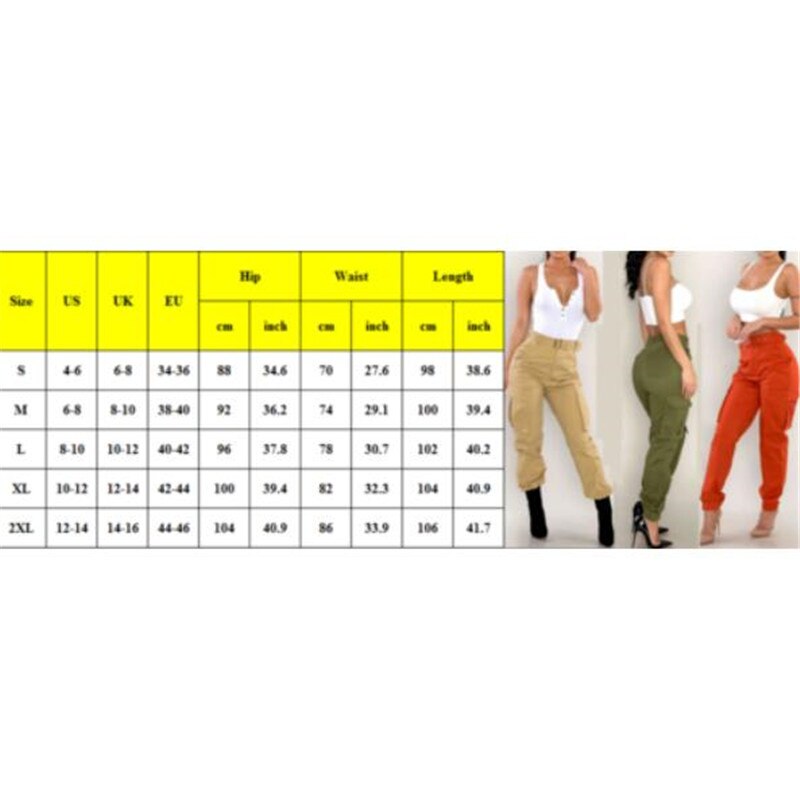 S-2XL Plus Size Pants Women Casual High Waist Cargo Pants Women Loose Green Red Khaki Trousers Pockets Elastic Waist Trousers