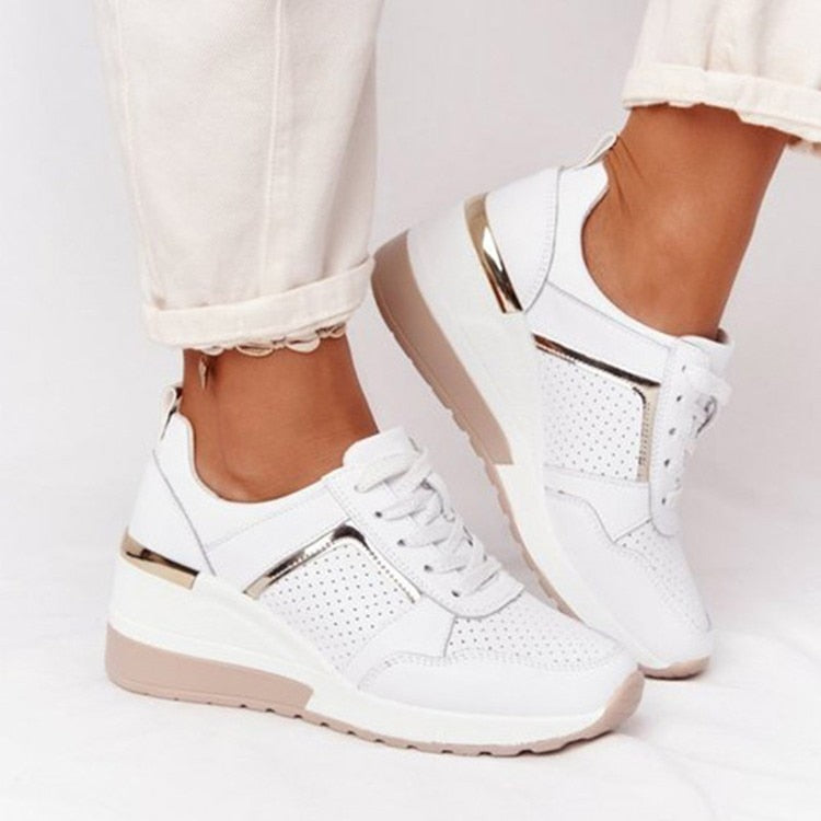 Thanksgiving  flowersverse  New Wedge Sneakers Women Lace-Up Height Increasing Sports Shoes Ladies Casual Platform Air Cushion Comfy Vulcanized Shoes