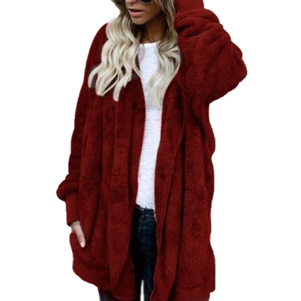 flowersverse Winter Warm Women Fashion Faux Fur Hooded Coat Hairry Cardigan Furry Outwear