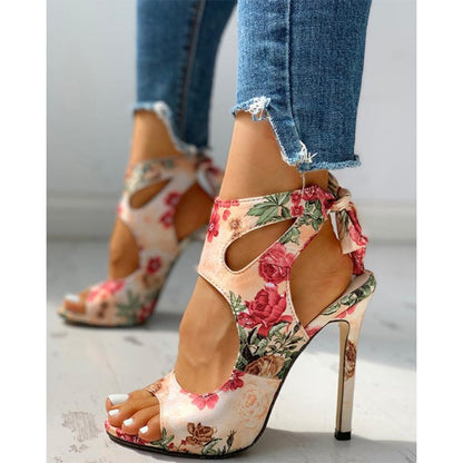 Amozae  2022 New Women Summer Thin High Heels Embroidered Peep Toe Gladiator Pumps Office Sandals Party Shoes