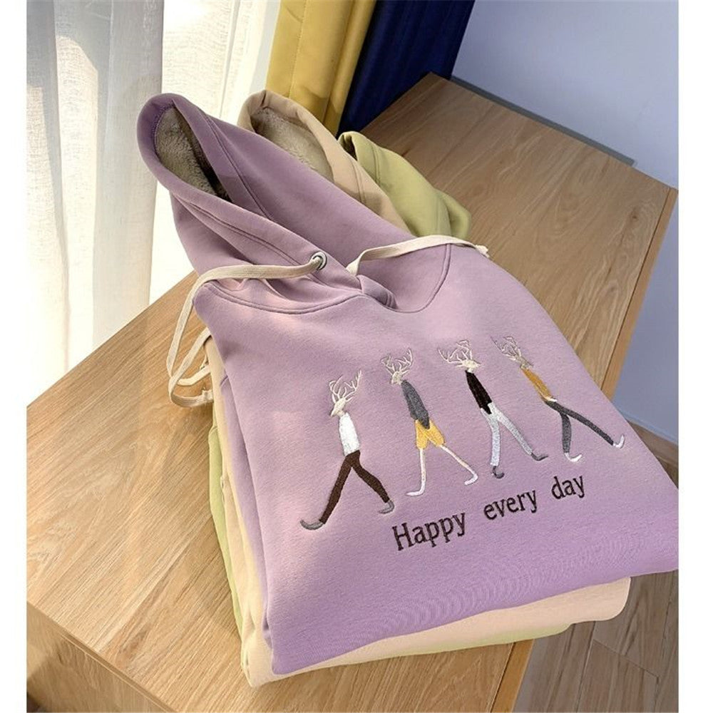 flowersverse flowersverse Jacket women solid color hoodies autumn winter imitation lamb wool korean loose plus velvet thick zipper sweatshirt tops