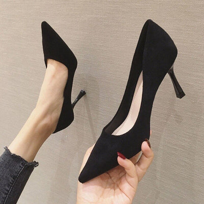 Amozae  2022 Ladies Shoe Women High Heel Fashion All-Match Comfortable Suede Pointed Toe Wear-Resistant Shoe Tacones Mujer Calzado Mujer