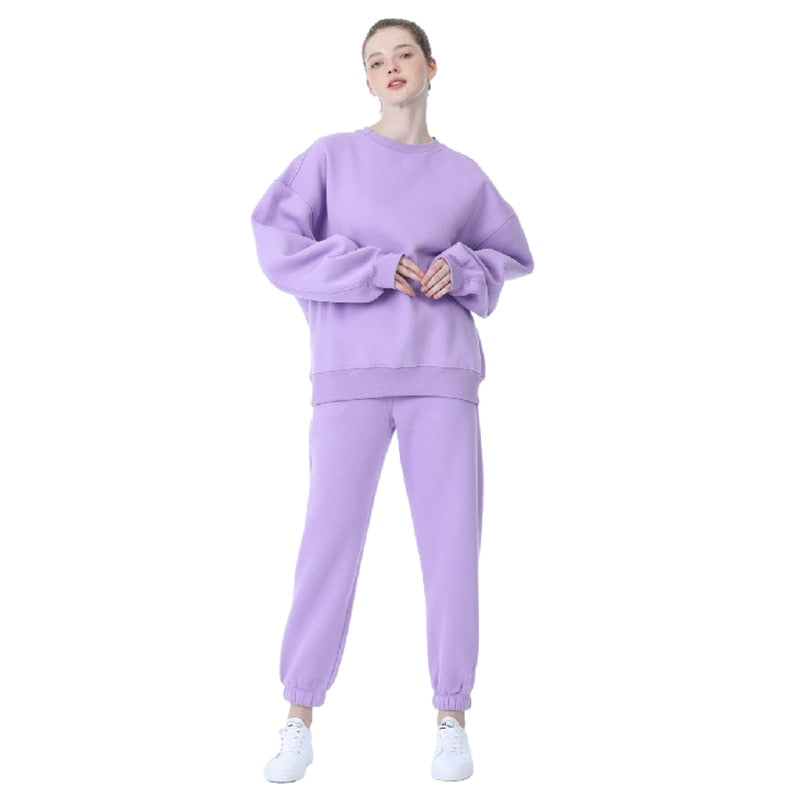 flowersverse New Winter Women's Tracksuit Hoodies Pants Suit Oversized Casual Fleece Two Piece Set Sports Sweatshirts Pullover Outfits