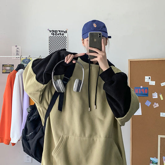 flowersverse Autumn Hoodies Men's Fashion Contrast Color Casual Hooded Sweatshirt Men Streetwear Hip-hop Loose Pullover Hoodie Mens M-5XL