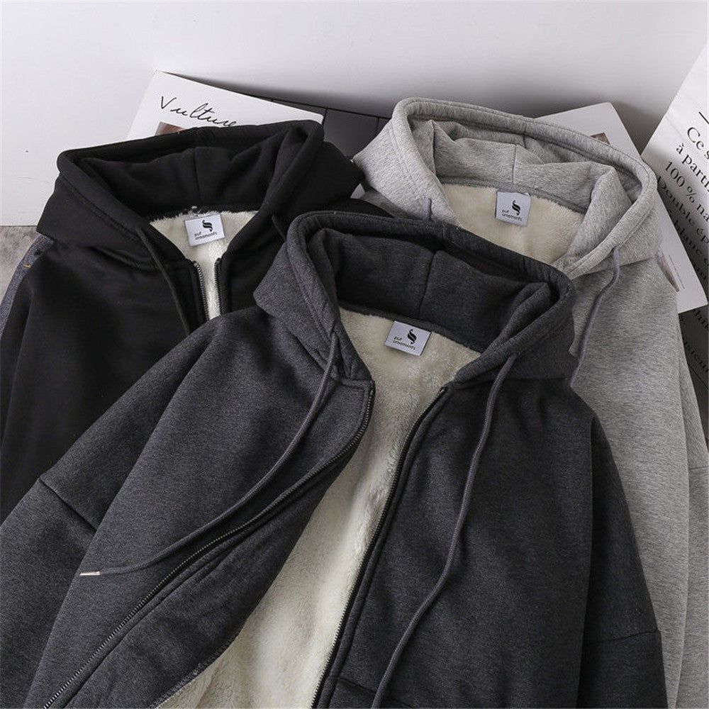 flowersverse flowersverse Jacket women solid color hoodies autumn winter imitation lamb wool korean loose plus velvet thick zipper sweatshirt tops