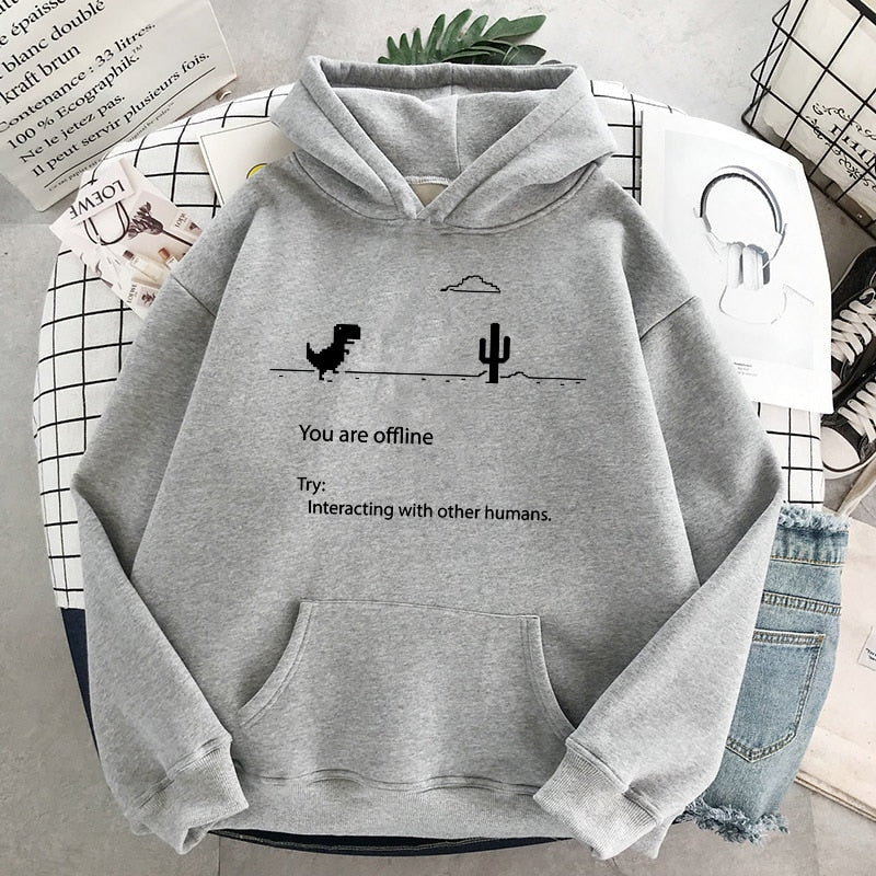 flowersverse Autumn New Harajuku Kpop Women's Retro Hoodie Dinosaur Long Sleeve Top Tee Fashion Casual Sports Shirt Ladies Clothing Hoodie