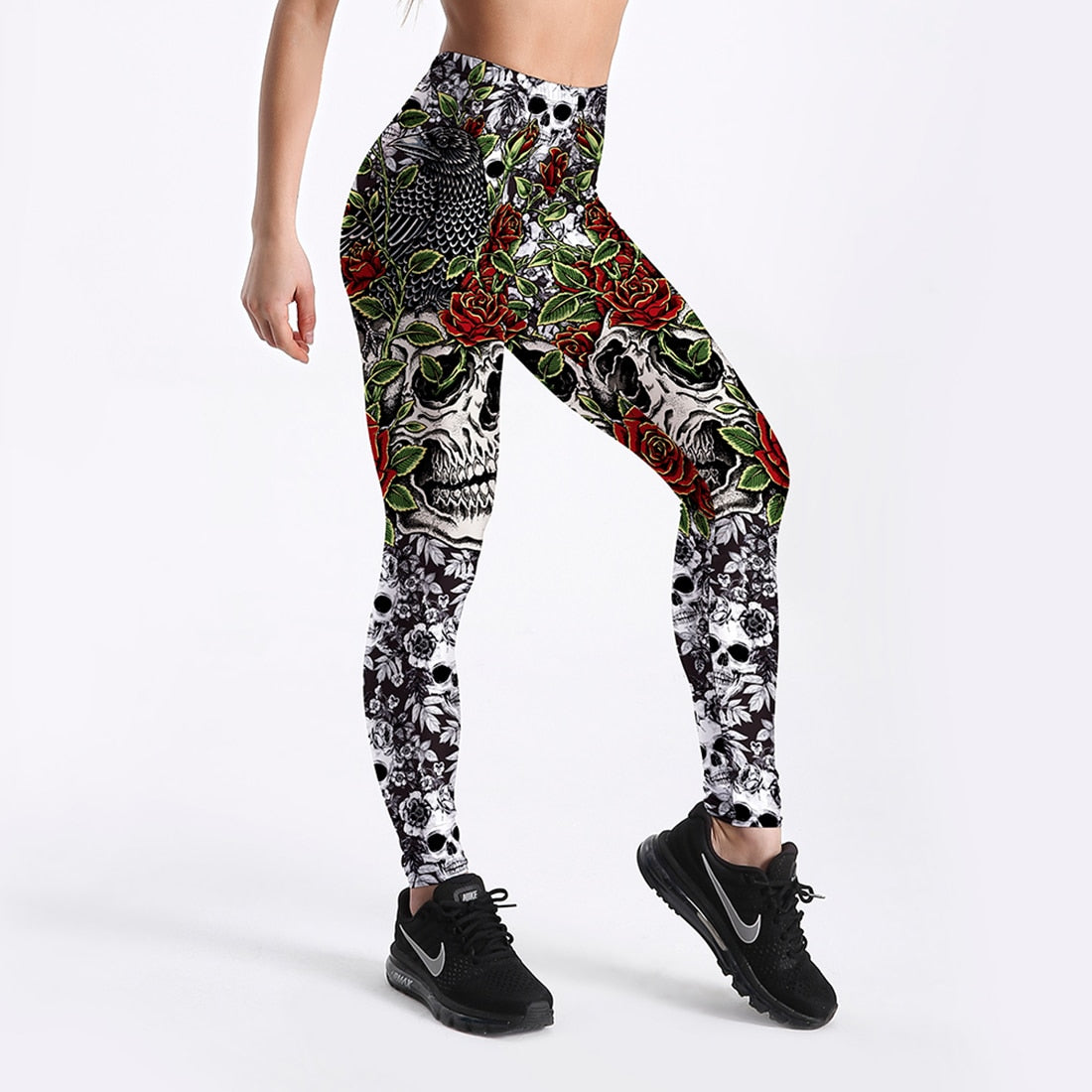 Qickitout 12% Spandex Fashion Cartoon Ice Cream God Horse Skull Digital Printed Legging Womens Star Stretch Pants