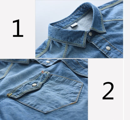 Men's long-sleeved solid denim shirt fashion brand Classic retro denim Pocket decoration Business shirt Spring and Autumn Tops