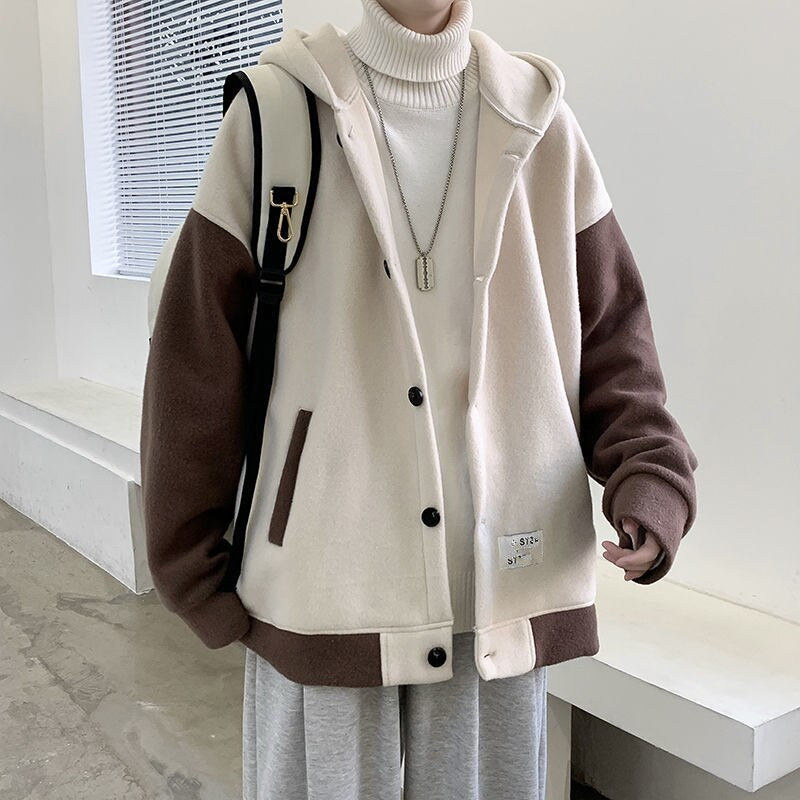 flowersverse Japan Korea Style Patchwork Fashion Hoodies Men Fleece Hooded Sweatshirts Coat Male Spring Autumn Student Casual Tops